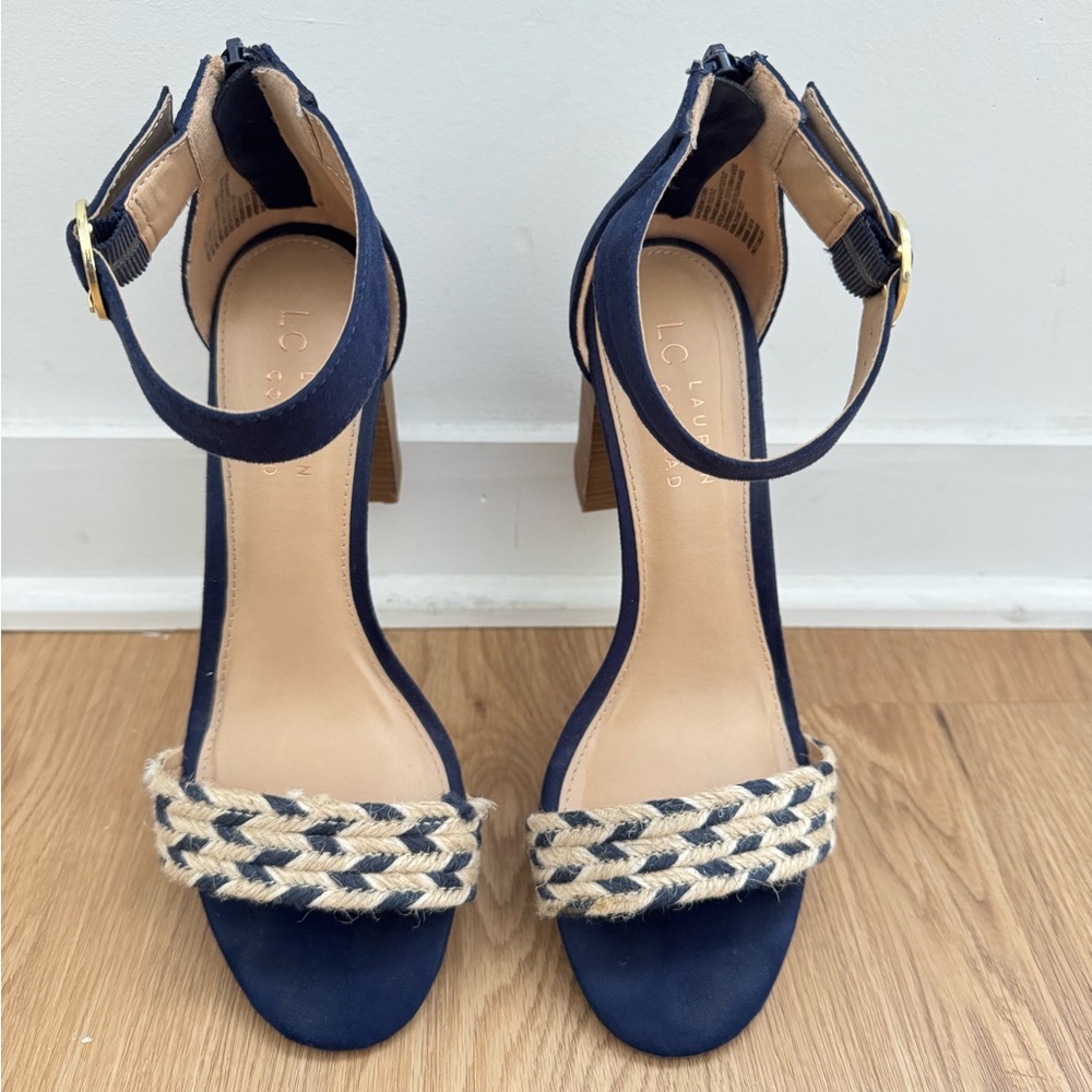 LC Lauren Conrad Blue and Cream Heeled Sandals